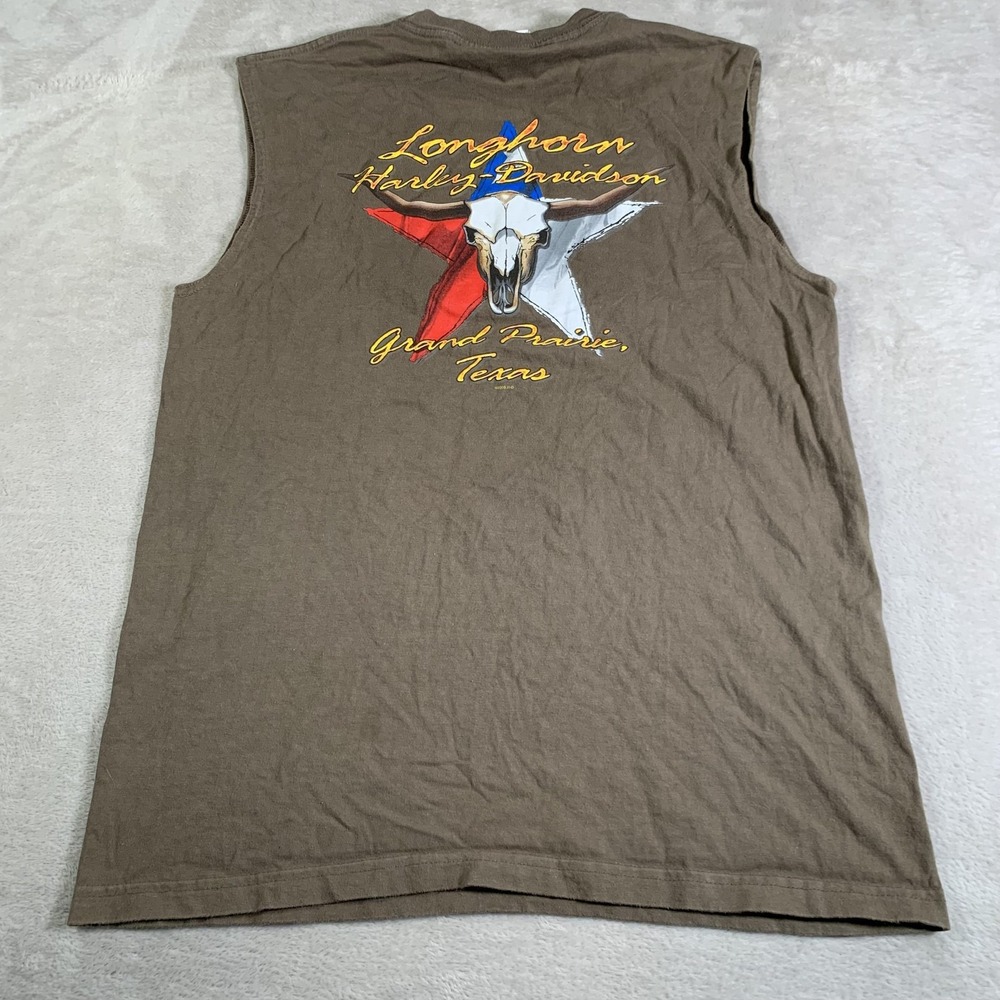 Vintage Harley-Davidson Shirt Mens Large Brown Cutoff Muscle Made USA Texas 00s